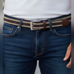 Brighton - Men's Tri-Colored Woven Belt, Brass Buckle, Leather Ends
